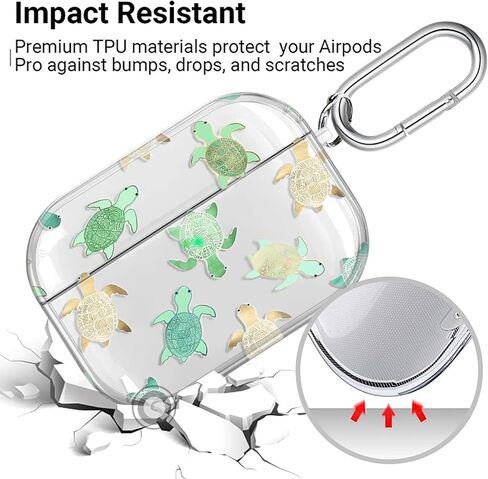 Compatible with AirPods Pro 2nd/1st Generation Case Cover, Soft Silicone Protective Skin Case for Apple AirPod Pro Case with Keychain, Front LED Visible, Women Girl Gift, Cute Sea Turtle in Saudi Arabia