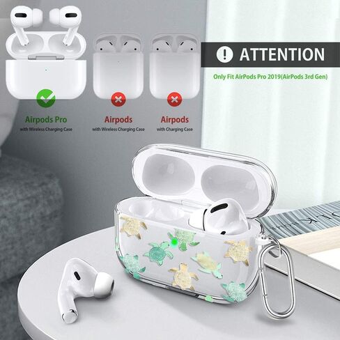 Compatible with AirPods Pro 2nd/1st Generation Case Cover, Soft Silicone Protective Skin Case for Apple AirPod Pro Case with Keychain, Front LED Visible, Women Girl Gift, Cute Sea Turtle in Saudi Arabia