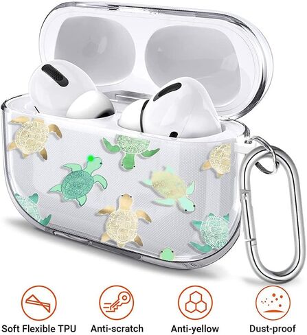 Compatible with AirPods Pro 2nd/1st Generation Case Cover, Soft Silicone Protective Skin Case for Apple AirPod Pro Case with Keychain, Front LED Visible, Women Girl Gift, Cute Sea Turtle in Saudi Arabia