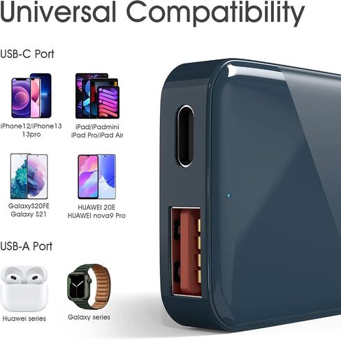 USB Wall Charger, USB C Fast Charger, Elexlinco Dual USB Wall Charger with Apple 20W Charge and QC 3.0 18W USB-A,USB C Wall Adapter for Apple 14 13 12 11, Samsung, Foldable Plug Charger in Saudi Arabia