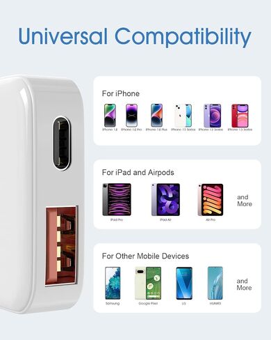 USB Wall Charger, USB C Fast Charger, Elexlinco Dual USB Wall Charger with Apple 20W Charge and QC 3.0 18W USB-A,USB C Wall Adapter for Apple 14 13 12 11, Samsung, Foldable Plug Charger in Saudi Arabia