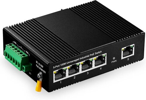محول إيثرنت صناعي Binardat 5 Port PoE Din Rail، 4 PoE IEEE802.3af/at، وصلة واحدة، 10/100 ميجابت في الثانية، حامل حائط بدون مروحة، مع مصدر طاقة PoE بقدرة 60 وات in Saudi Arabia