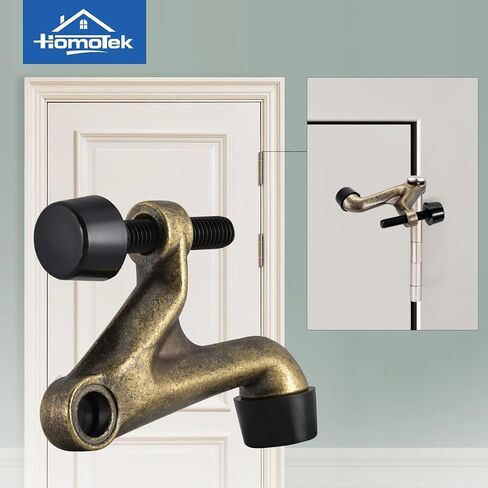 HOMOTEK 2 Pack Hinge Pin Door Stoppers, Hing Door Stops, Adjustable Deluxe Heavy Doorstops for Top of Door, Door Hinge Stoppers with White Rubber Bumper Tips, Bright Brass in Kuwait