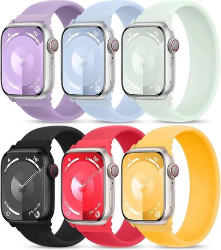6 Pack Silicone Solo Loop Bands Compatible with Watch Band 40mm 38mm 41mm 44mm 45mm 46mm 42mm 49mm, Soft Stretchy Strap Sport Replacement Wristband for iWatch Series 10 9 8 7 6 SE 5 Ultra 4 3 2 1 in Saudi Arabia