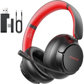 Wireless Gaming Headset for PS5, PS4, 55H Battery/2.4Ghz Gaming Headphones Wireless with Microphone for PC, Bluetooth 5.3 Gaming Headsets Wireless for PS5, Switch, PC, Laptop, Black&Red