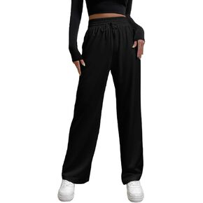 MakeMeChic Women's Drawstring High Waist Baggy Sweatpants Straight Leg Lounge Pants with Pockets