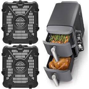 Air Fryer Replacement Parts for Ninja SL401 DoubleStack XL 2-Basket Air Fryer, 2 PCS Food Grade Air Fryer Accessories Grill Pan Plate Crisper Plate Rack Tray with Rubber Bumpers, Dishwasher Safe