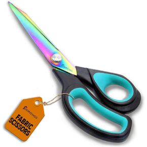 Fabric Scissors, 9.5 Inch Heavy Duty Titanium Coated Stainless Steel Premium Dressmaking Scissors, Extra Sharp Sewing Scissors for Fabric Cutting, Tailors Scissors with Soft Grip (Red)