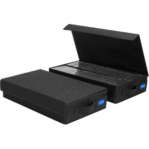 Cassette Tape Storage Box with Handles and Lid – Cassette Tape Holder and Organizer with External Label Slots, Stackable Cassette Storage Rack, 3Pack-Black