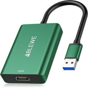 ABLEWE USB to HDMI Adapter, 2023 Upgraded Aluminum USB 3.0/2.0 to HDMI Audio Video Converter for PC Laptop Projector HDTV, Support Mac OS, Windows 10/8.1/8/7, Chrome OS, Not Support Linux. (Green)