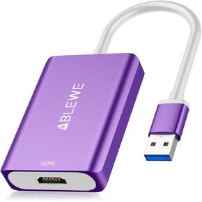 ABLEWE USB to HDMI Adapter, 2023 Upgraded Aluminum USB 3.0/2.0 to HDMI Audio Video Converter for PC Laptop Projector HDTV, Support Mac OS, Windows 10/8.1/8/7, Chrome OS, Not Support Linux. (Purple)