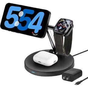3 in 1 Charging Station for Apple Devices,Magsafe Wireless Charger for iPhone 16/15/14/13/12 Series,& AirPods,& iWatch- Ideal for Nightstand or Desk(18W USB-C Charger Included)