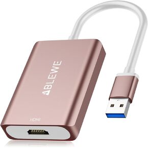 محول USB إلى HDMI من ABLEWE، محول فيديو صوتي من الألومنيوم USB 3.0/2.0 إلى HDMI 2023 لجهاز الكمبيوتر المحمول وجهاز عرض HDTV، يدعم نظام التشغيل Mac OS، Windows 10/8.1/8/7، نظام تشغيل Chrome، لا يدعم Linux. (روز جولد)