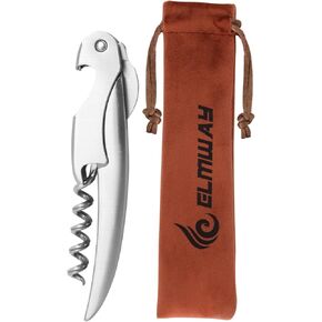 Bottle Opener, Wine gift for Wine Lover, Waiter’s Corkscrew Wine Opener with Genuine Leather Case, Foil Cutter, Beer Bottle Opener, Eco-Friendly Manual Wine Key (Stainless Steel)