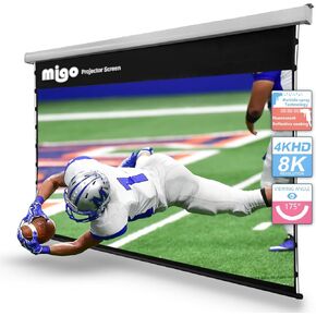 شاشة عرض MlGO مع شاشة عرض 4K 100 بوصة قابلة للسحب للأسفل كسب 2.0 غطاء أبيض منسدل كهربائي متوتر بعلامة تبويب للتثبيت على السقف والجدار