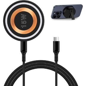 Magnetic Wireless Charger for iPhone 16 Pro,15W Magsafe Wireless Charger Pad Kickstand Holder with 3FT Type-C Cable for iPhone 16 Pro Max/16 Pro/16 Plus/16/15 Pro Max/15 Plus/14 Pro Max/13/13 mini/12