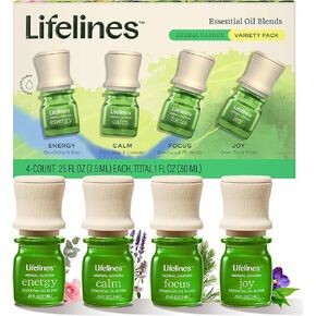 Lifelines Essential Oil Blends, 4-Pack - Blended Essential Oils with Precision Pump for Aromatherapy Diffusers - Long-Lasting Scented Fragrance - Herbal Garden (Joy, Calm, Focus & Energy)