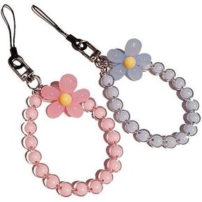 Pink Mobile Phone Strap Beaded Flower Bracelet Creative Hanging Rope Keychain Mobile Phone Lanyard Beaded Flower Anti-Lost Phone Case Cell Phone Charms Lanyard Wrist Strap