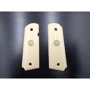BMPL Ivory White Resin Gun Grips Compatible Replacement for 1911 Full Size, Government, Full Size Clones, Polyester ,Gold Medallion ,Thai Handmade