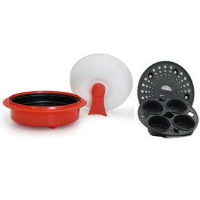 1.5-Quart Nonstick 4-piece Everyday Pan Set for Microwave Cooking, Red