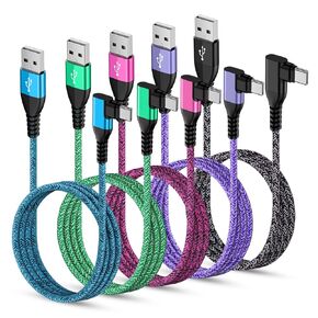 USB C Power Cord 3.1A Samsung C Type Fast Charging Cable Right Angle 90 Degree 5Pack 6ft Android Phone Charger Charge for Samsung Galaxy A16 A54 A14 A15 A25 A34 A13 5G A53 S24 S23 S22 S21 S20 fe Ultra