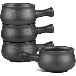 vicrays French Onion Soup Bowls With Handles, 26 Ounce for Soup, Chili, Beef Stew, Chip Resistant, Dishwasher Microwave Safe, Set of 4 (Blue)