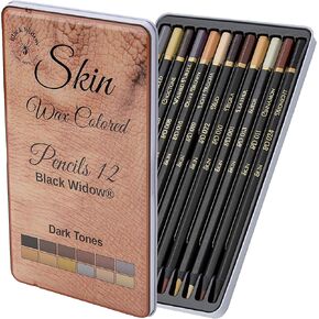 Black Widow Skin Tone Colored Pencils for Adult Coloring - 12 Color Pencils for Portraits and Skintone Artists - A Complete Color Range - Now With Light Fast Ratings.