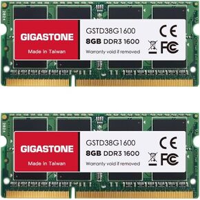【DDR3 RAM】 GIGASTONE 16GB Kit (2x8GB) DDR3/DDR3L 1600MHz (1333MHz) PC3-12800 (PC3-10600) CL11 1.35V/1.5V 2Rx8 SODIMM 204 Pin Unbuffered Non ECC High Performance Notebook Laptop Memory Upgrade