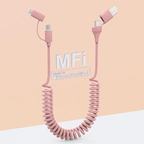 Coiled USB C to USB C and Lightning Cable 2 in 1 - PD 60W Fast Charging & Data Sync USB C Multi Charging Cable Support Apple CarPlay & Android Auto, 6FT Charging Cord Combo for iPhone/Android/Laptop