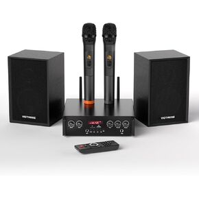 Home Audio Receivers & Amplifiers for Karaoke, Amplifier Home Audio with 2 Speaker, Bluetooth Microphone Stereo Amplifier, 2 Channel Bluetooth Amplifier, MP3/USB/SD/AUX/FM, AH001-Black