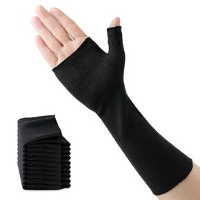 Velpeau Hand Socks for Splint, 100% Cotton (Pack of 10), Elastic Stockinette Tubing for Arm, Wrist Brace with Thumb Spica Liner, Gauze Sleeve, Under Cast Wrap, Arm Cover for Men and Women (Black, Firm Version, M)
