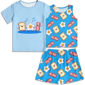 Funnycokid Girls Pajamas 3 Pieces Tie Dye Shirts&Tank Shorts Pjs Cute Summer Loungewear Nightwear Set Size 7-14