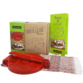 Cast Iron Tortilla Press by Verve CULTURE, Street Taco Press and Quesadilla Maker, Aplastador de Tortillas, Tortilleria Kit with Handmade Servilleta Napkin and Recipe Booklet, 6.5"