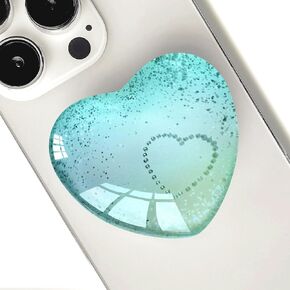 Expandiing Moblile Phone Grip Heart Glass Holder for Smartphones, Cell Phone Collapsible Stand（ Green Heart