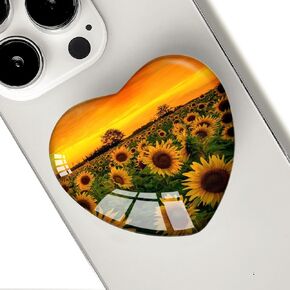 Expanding Moblile Phone Grip Heart Glass Kickstand for Smartphones, Cell Phone Collapsible Stand - Sunflower