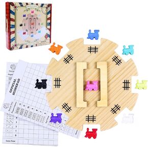 Offelec Mexican Train Double 12 Dominoes Set, 91 Tiles Classic Domino Game with 8 Wooden Trays Racks Holders, Tin Box, and Colorful Trains, Perfect for Kids, Adults, Seniors and Families