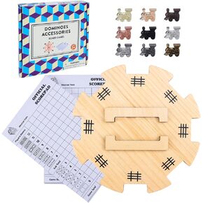 Offelec Mexican Train Double 12 Dominoes Set, 91 Tiles Classic Domino Game with 8 Wooden Trays Racks Holders, Tin Box, and Colorful Trains, Perfect for Kids, Adults, Seniors and Families