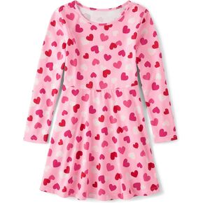 The Children's Place Girls' Long Sleeve Knit Casual Skater Dress, Valentine Pink, XX-Large