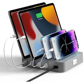 USB Charging Station - Charging Dock - 4-Port - Fast Charging Station for Multiple Devices - Docking Station - Smart Charging Station Dock - Multi Charging Station for Cell Phones and Tablets