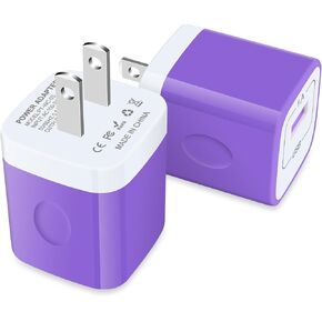 USB Plug in,Purple Charging Block Wall Charger for Google Pixel 9Pro 8a 7,Samsung Galaxy A55/A15/A53,S24/S23,2-Pack USB Power Adapter Charging Cube Brick Plug Charger Box for iPhone 16/15/14/13/12/11