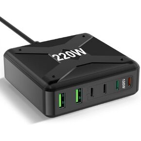 USB C Charger 200W USB C Charging Station 7 Ports 65W USB C Fast Charger USB C Charger Block Compatible with MacBook Pro/Air and iPad Pro iPhone15/14/13/12 Samsung Galaxy Note