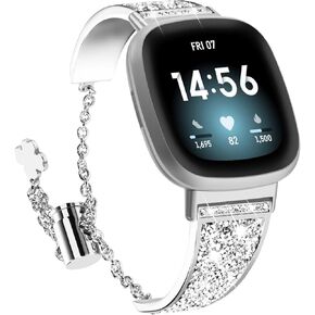 NewWays Compatible with Fitbit Versa 3/ Fitbit Versa 4 Band for Women, Crystal Bling Jewllery Bangle Compatible for Fitbit Versa 3 4 Sense Sense 2, with Stopper Toggle Closure