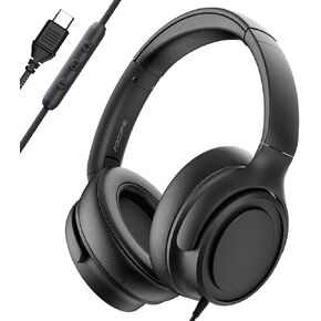 Wired Over-Ear Headphones with USB C Connector, Hi-Fi Stereo Sound, Noise-Isolating Ear Cups, Comfortable Fit for USB C Devices (Black)