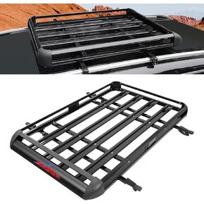 Ruedamann 63" x 39" x 5" Rooftop Rack Cargo Aluminium Basket with Cross Bars, 176 lbs Capacity, Heavy Duty Universal Car Top Luggage Holder Fits for SUV Truck with Side Rails, Black