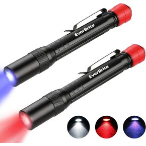 EverBrite Red Light Penlight Flashlight with 395nm UV Blacklight/White Light, Multi-Function LED Pocket Pen Light, AAA Batteries Included, for Night Vision, Pet Stain Detection, Camping, 2pack