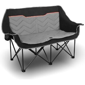 Double Camping Chair Oversized Loveseat Heavy Duty Camping Couch for Adults Two Person Outdoor Folding Chairs with Cup Holder Wine Glass Holder for Outside Picnic Beach Travel Lawn,Black