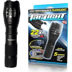 Bell+Howell TacLight Bright led Flashlight Tactical Flashlights Zoom Function 5 Modes 100,000 Hour Bulb Water Resistant Durable Mini Flashlight 5.4" x 1.6" Battery Powered 3X AAA