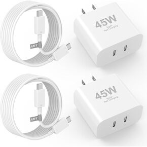 45W Dual USB C Charger Fast Charging Compatible with iPhone 16/16 Plus/16 Pro/16 Pro Max/15/15 Pro/15 Pro Max, 2 Pack iPhone 16 Charger Fast Charging Block with 10FT Long USB C to C Charging Cable in Kuwait