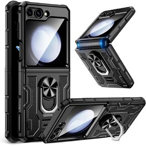 Caka for Samsung Galaxy Z Flip 4 Case, Z Flip 4 Case with Kickstand, Camera Cover & Hinge Protection with Built-in 360°Rotate Ring Stand Magnetic Protective Phone Case for Galaxy Z Flip 4 5G-Blue