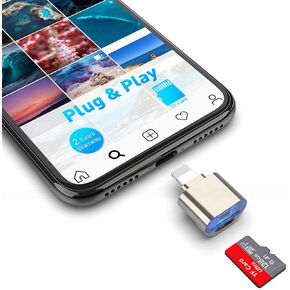 Micro SD Card Reader for iPhone iPad, Micro SD to Lightning Adapter iPhone Micro SD Card Reader Viewer Supports iOS 13 Compatible with iPhone 15/14/3/12/11/ X/8/7/6/ipad
